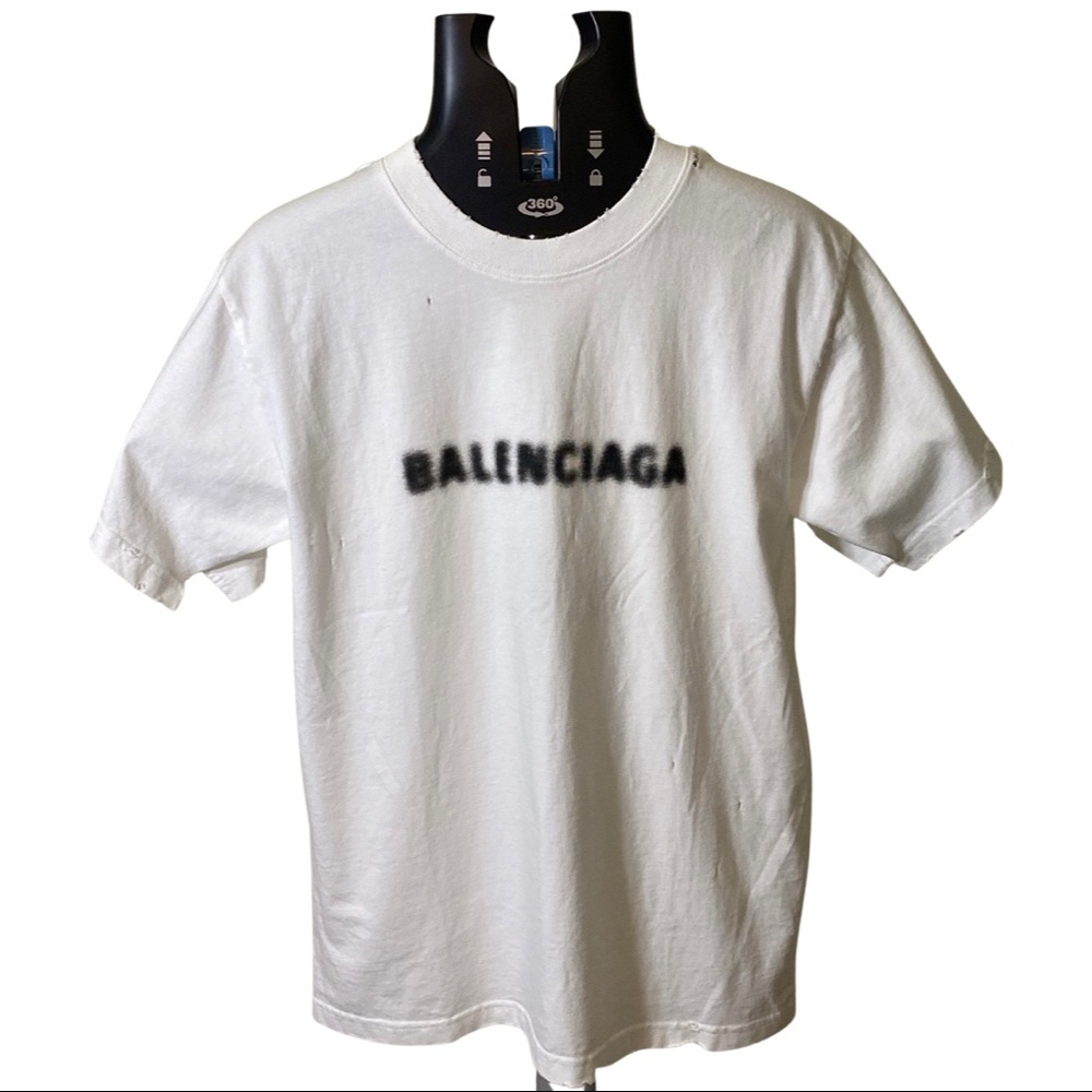 BALENCIAGA Unisex
Logo Distressed T-shirt size M white